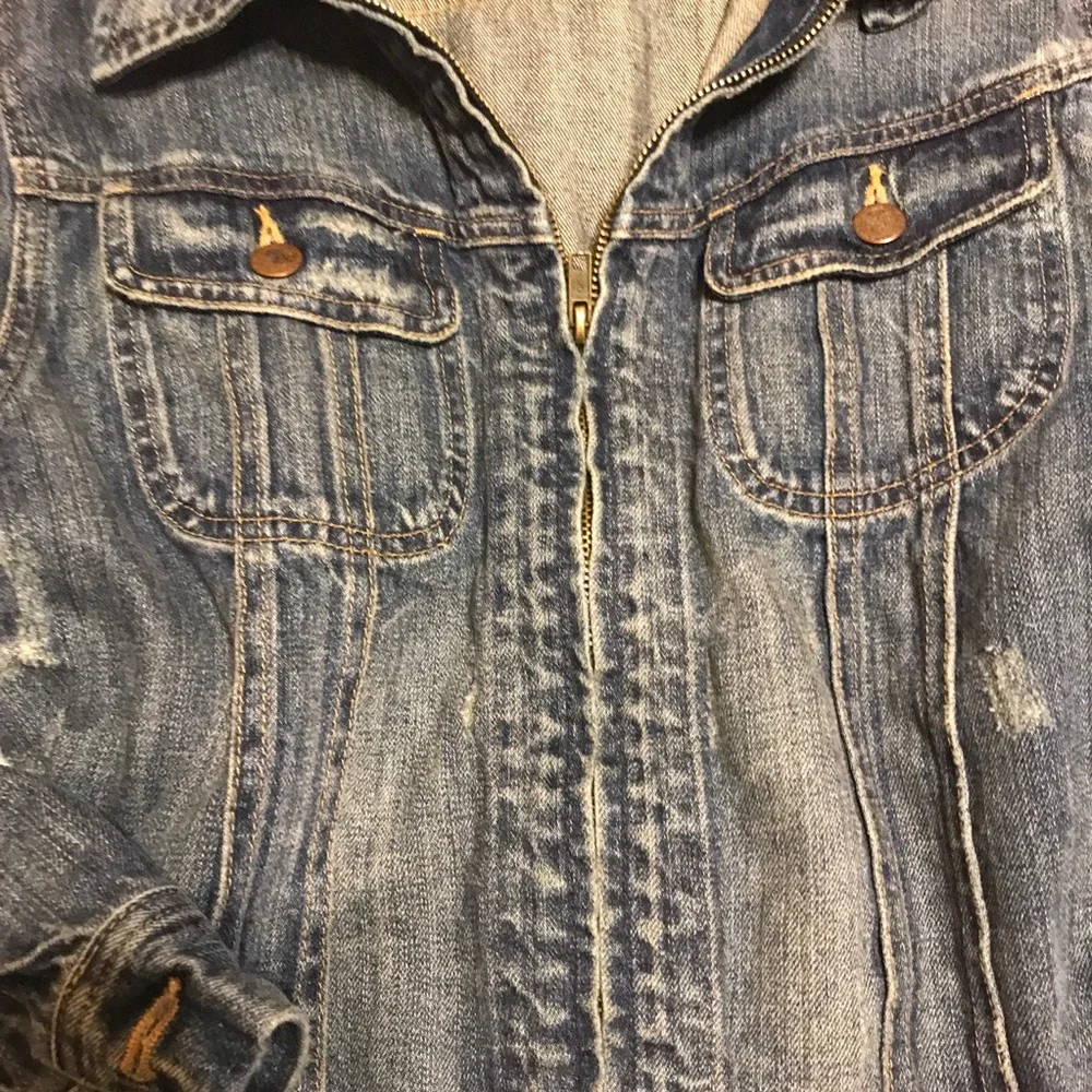 Ralph Lauren Sport Jean Jacket women’s Large distressed 3/4 sleeve - Picture 3 of 12